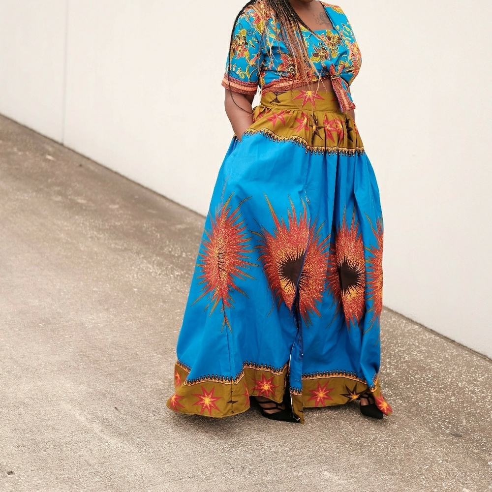 Women African print 2 set of maxi skirt & top